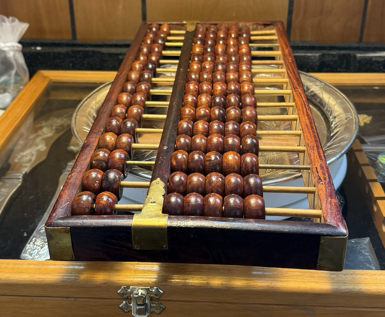 Vintage Chinese Lotus Flower Brand Abacus 105 Beads Row 15