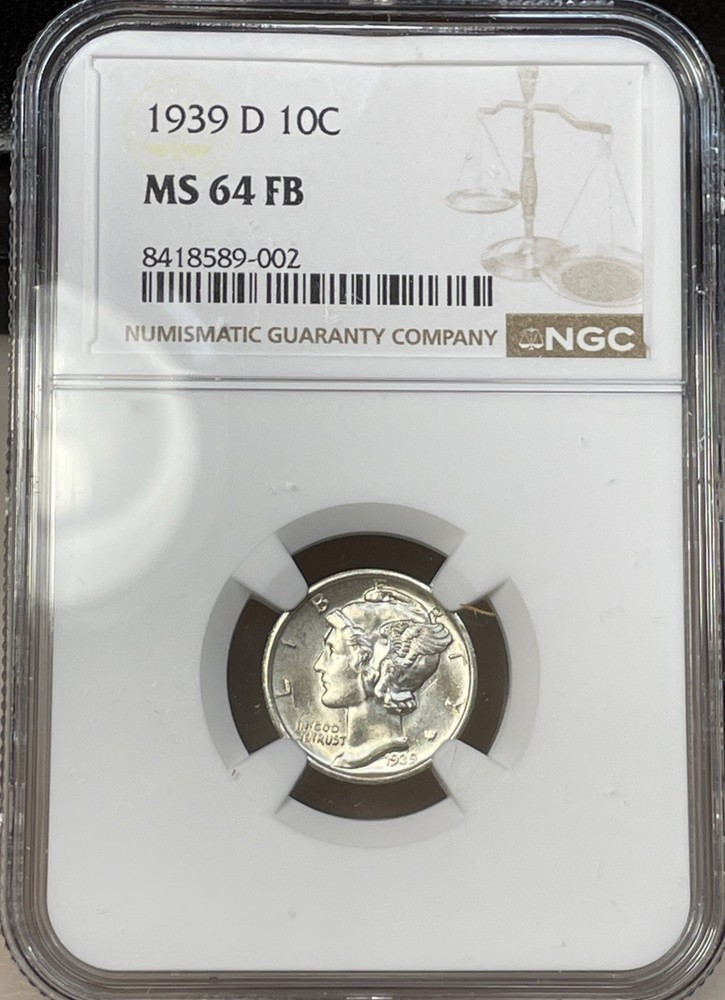 1939 D Mercury Dime MS64 FB NGC - Nice Bright White PQ Example