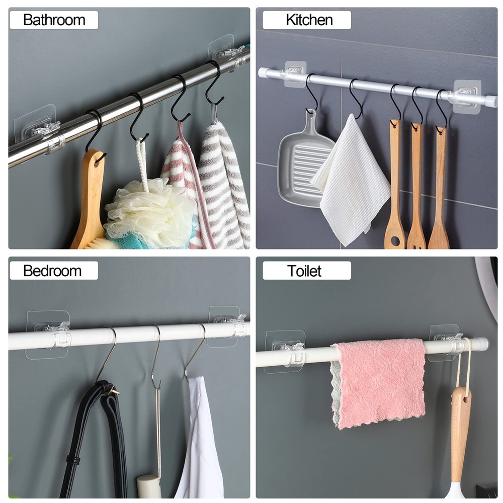 Codoule Self Adhesive No Drill Adjustable Curtain Rod Holder 8 Tramsparent