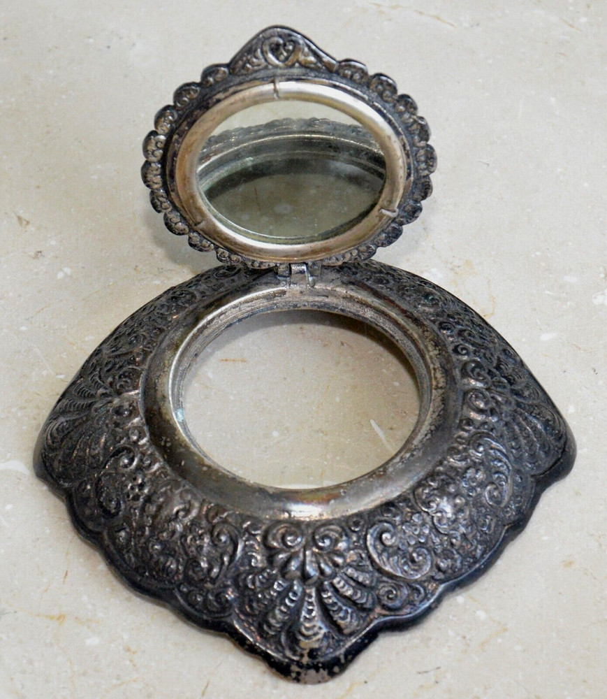 ✅ 17c. RUSSIAN IMPERIAL DOUBLE EAGLE MIRROR BOX KING ROYAL SILVER Pl. BRASS CASE