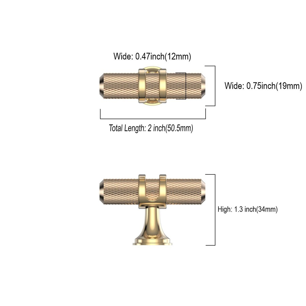 10 Pack 2 Inch Brushed Gold Cabinet Knobs Knurled Kitchen Cabinet Knobs Gold ...