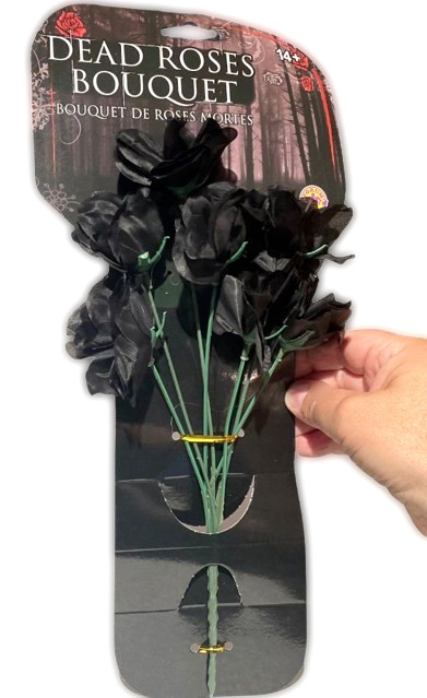 DEAD BLACK ROSES BOUQUET 7 Flowers Wednesday Costume Prop Prank Gag Joke Gift