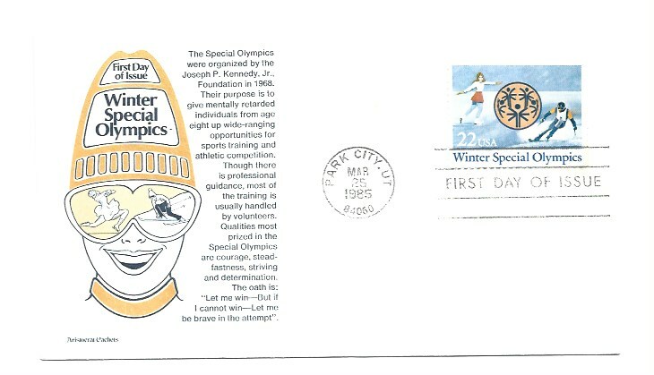 2142 Winter Special Olympics 1985 Aristocrat Cachets, FDC
