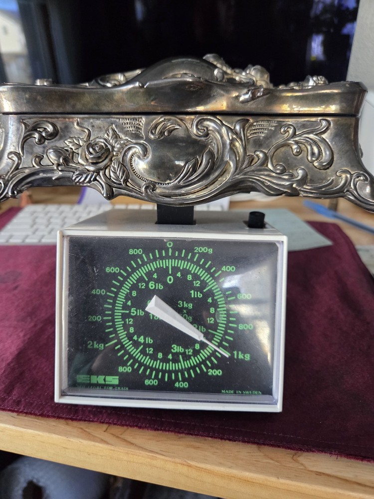 Vintage Wallace Silverplated Art Nouveau Jewelry Musicbox 1950-1960s Coffin Shap