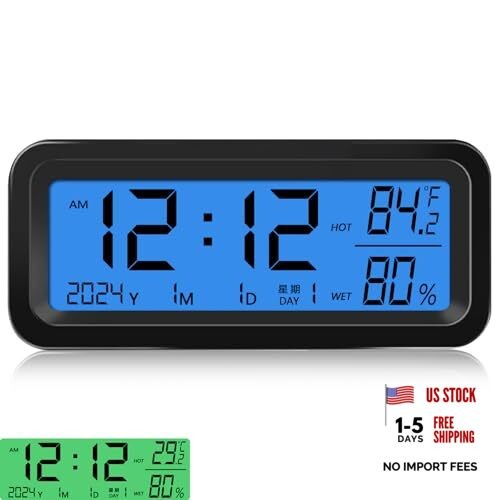 Car Dashboard Clock with Automatic Backlight at Night(Green & Blue),