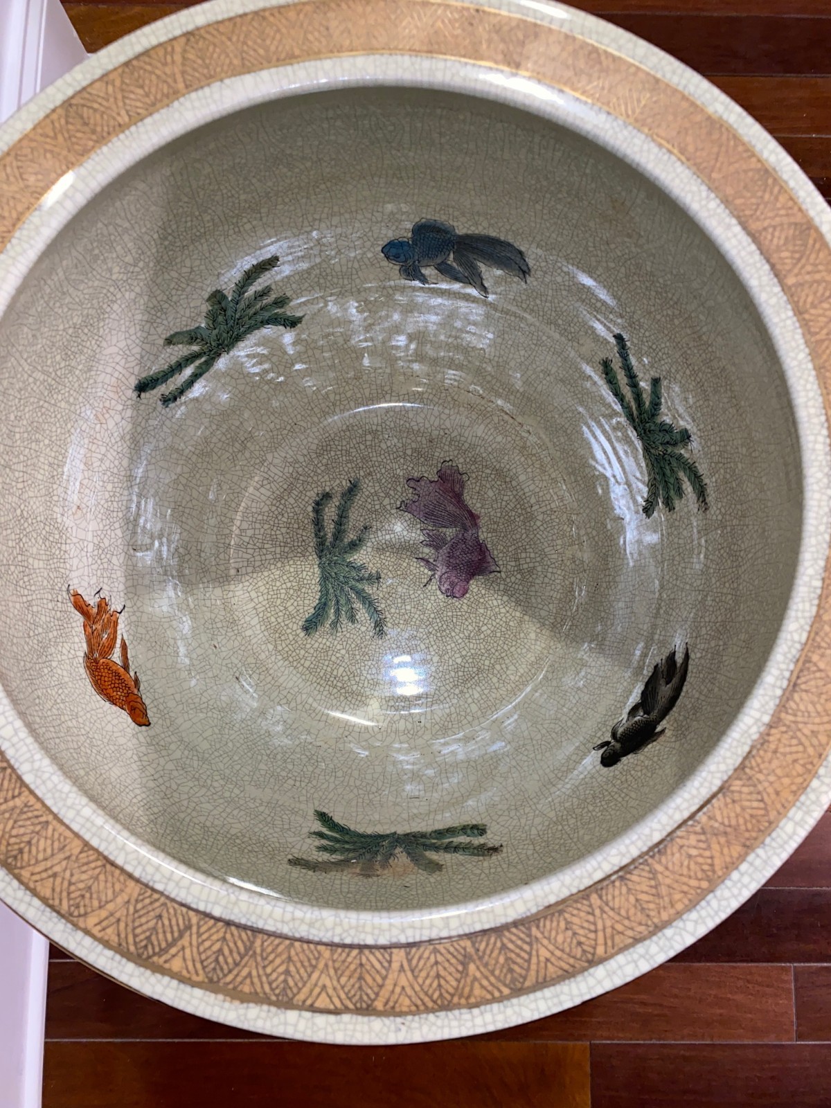 Chinese Planter Fine Porcelain Crackle Glazed Hand-Painted - Near Mint