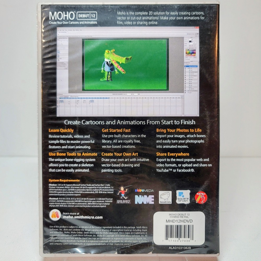 Moho Debut 12 Full Version Windows Mac Animation Software Smith Micro MHD12HDVD