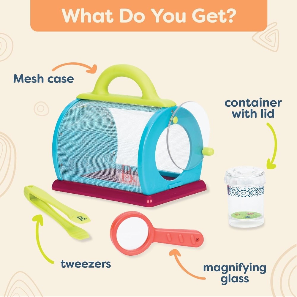 Bug Bungalow Insect Catching Kit with Mesh Case, Magnifying Container, Tweeze...