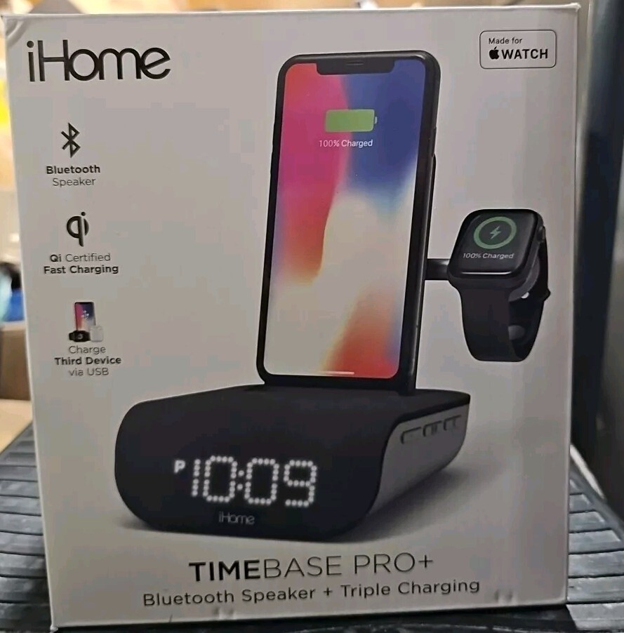 QI Alarm Clock Wireless Charging Stand & Speaker & USB Charge IHome Timebase