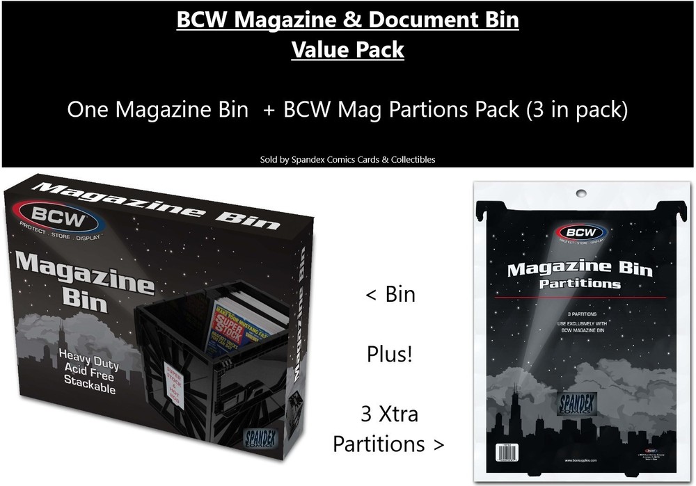 BCW Plastic Black Magazine / Document Storage Bin  + 3 Xtra Partition Value Pack