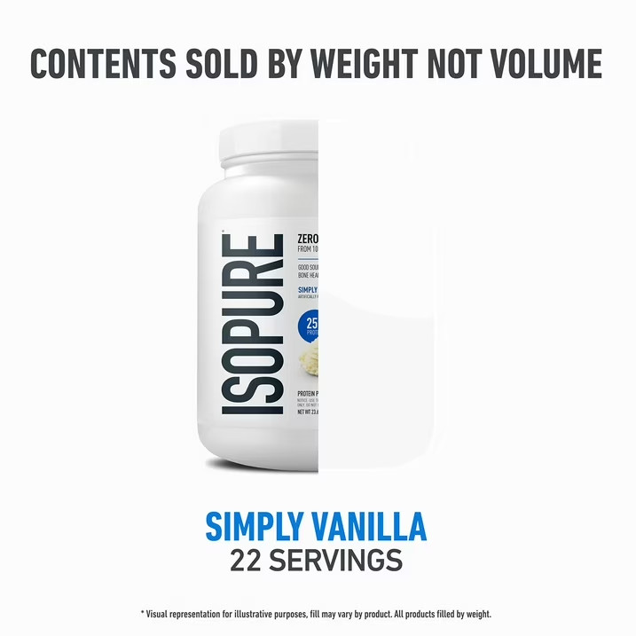Isopure Zero Carb Whey Protein Isolate Powder, Simply Vanilla, 1.47 lbs.