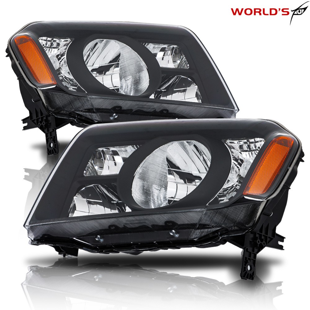 Left+Right For 2009 2010 2011 Honda Pilot Halogen Black Headlight Amber Corner