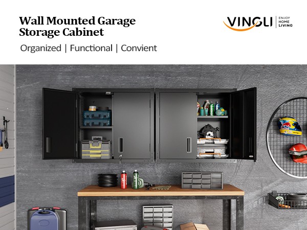 Garage Wall Storage Cabinet with Lock & Adjustable Shelves - Rust Resistant New