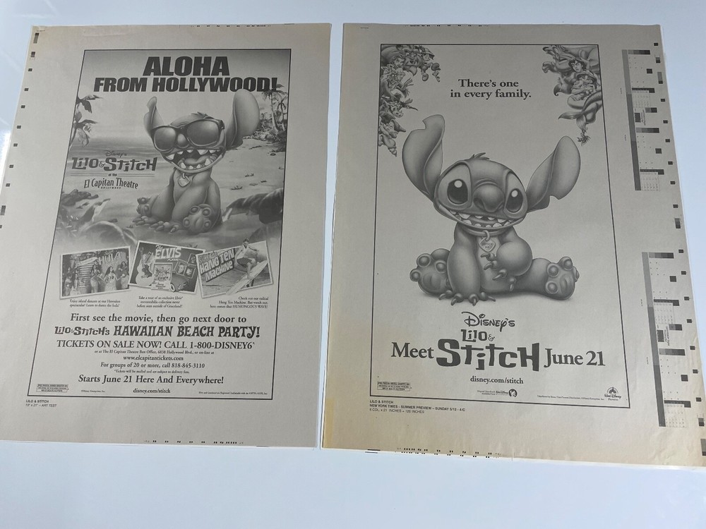 Lilo & Stitch Lot Printer Proof Tear Sheet Ad Pad Printer Proof Sheets B