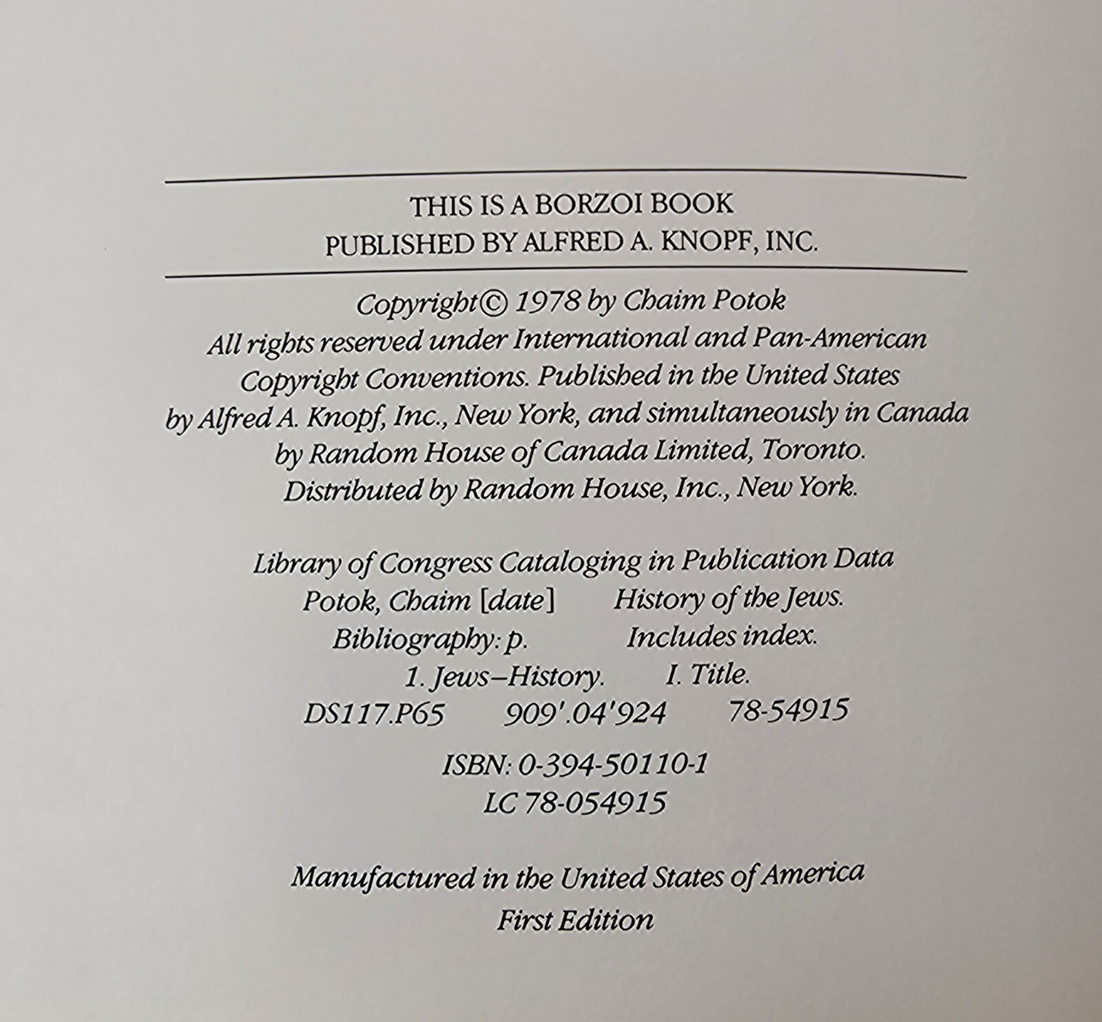 Wanderings Chaim Potok's History of the Jews 1978 Alfred Knopf First Edition HBD