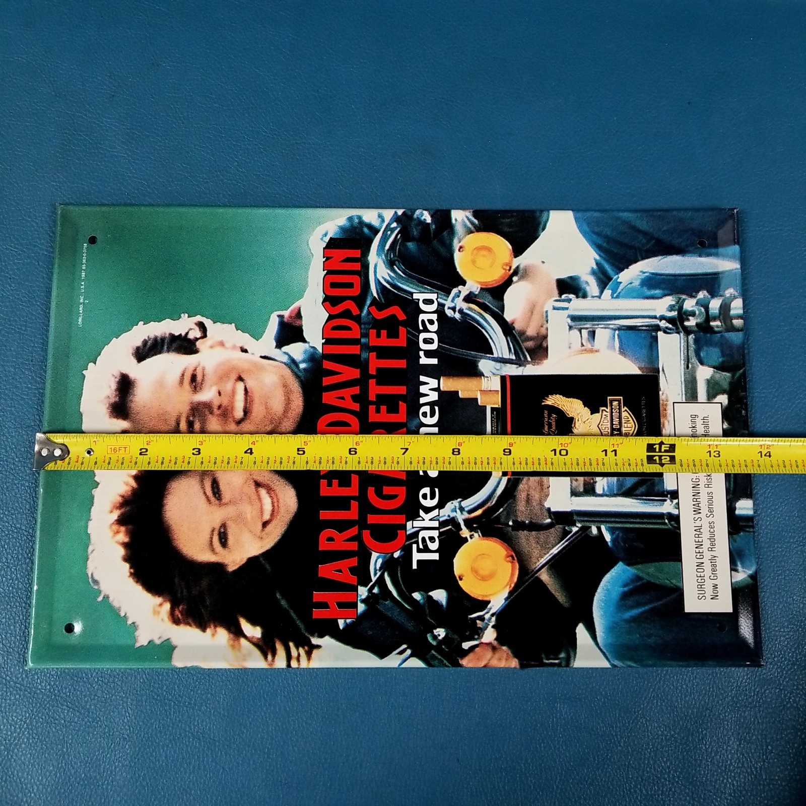 VTG Harley Davidson 13.75"x9" Metal Cigarette Poster Ad Sign