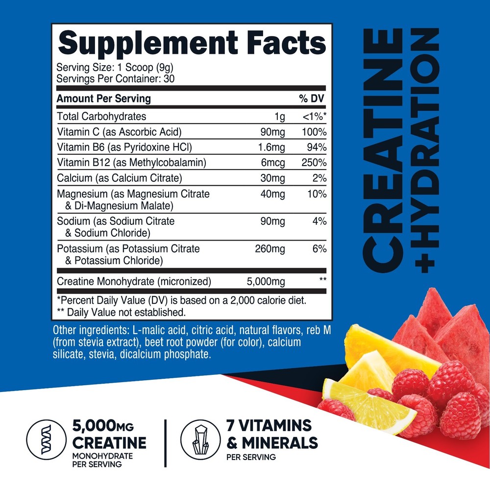 Nutricost Creatine Monohydrate + Hydration Fruit Punch Flavored, 30 Servings