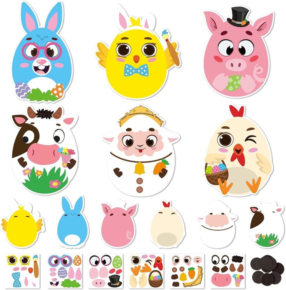 Haooryx DIY Easter Egg Magnet Craft Kit - 30 Set Make Your Own Easter Animal Egg