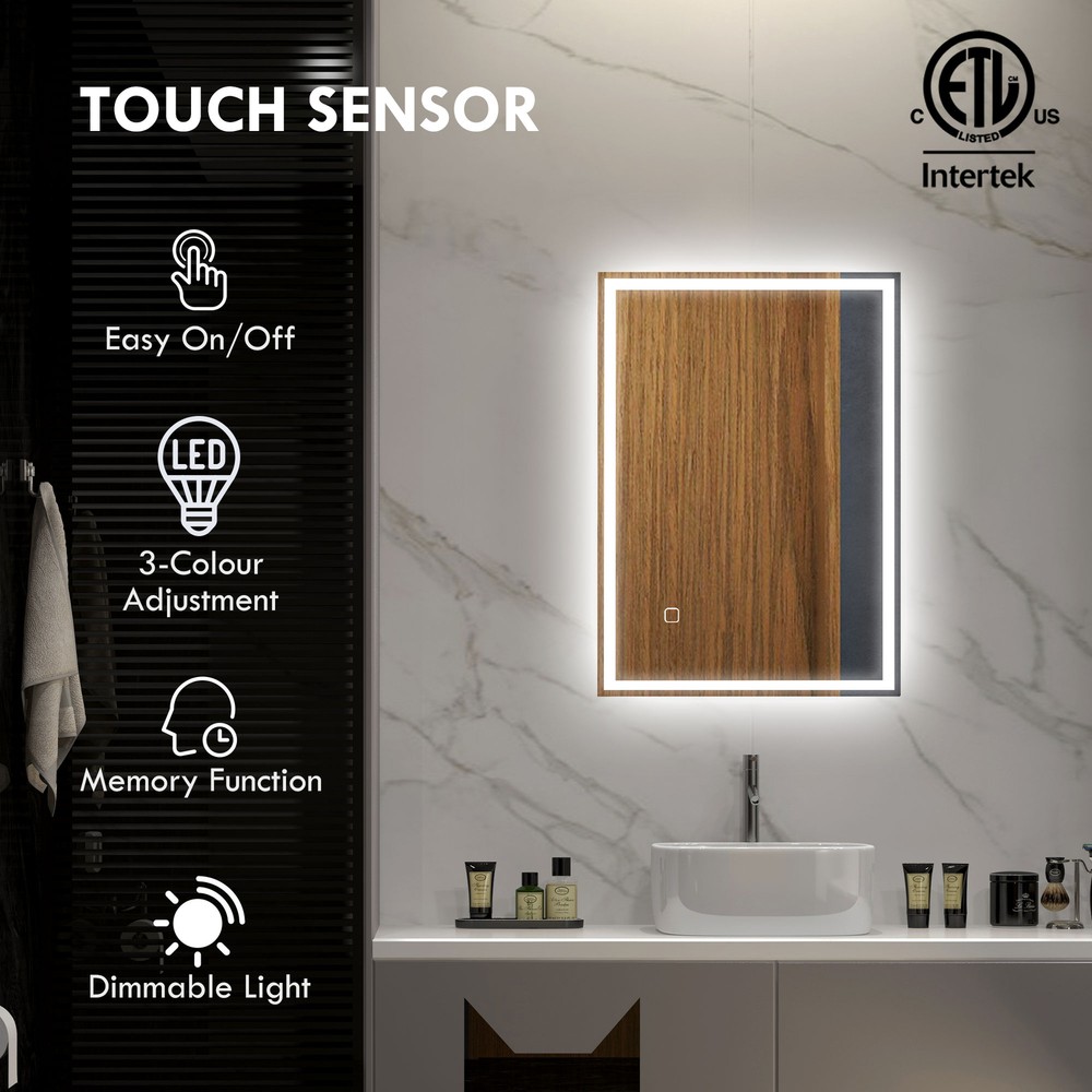 Dimmable Bathroom Mirror with LED Lights, 3 Colors, Memory Function