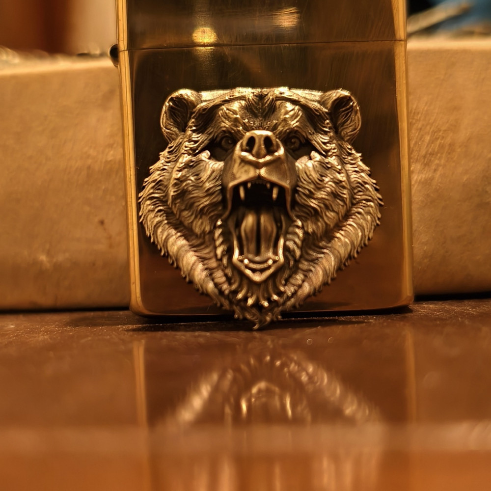 Brass Bear Head Kerosene Lighter Sticker Without Lighter