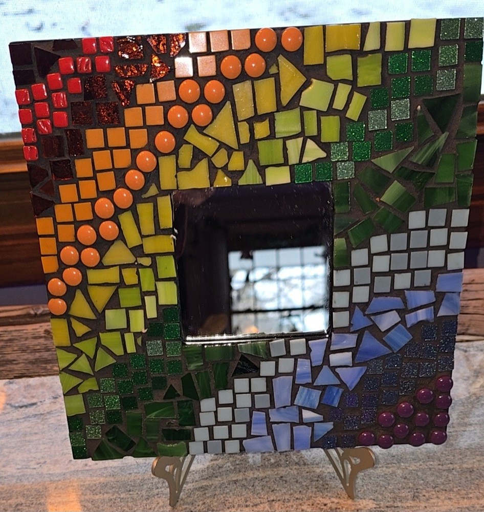 Handmade Mosaic Framed Mirror Wall Hanging  Multicolored Hippie/ Boho Theme