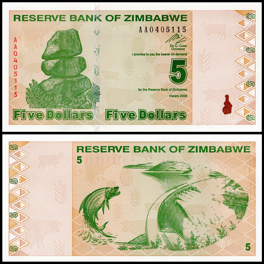 Zimbabwe 5 Dollars, 2009, P-93, UNC