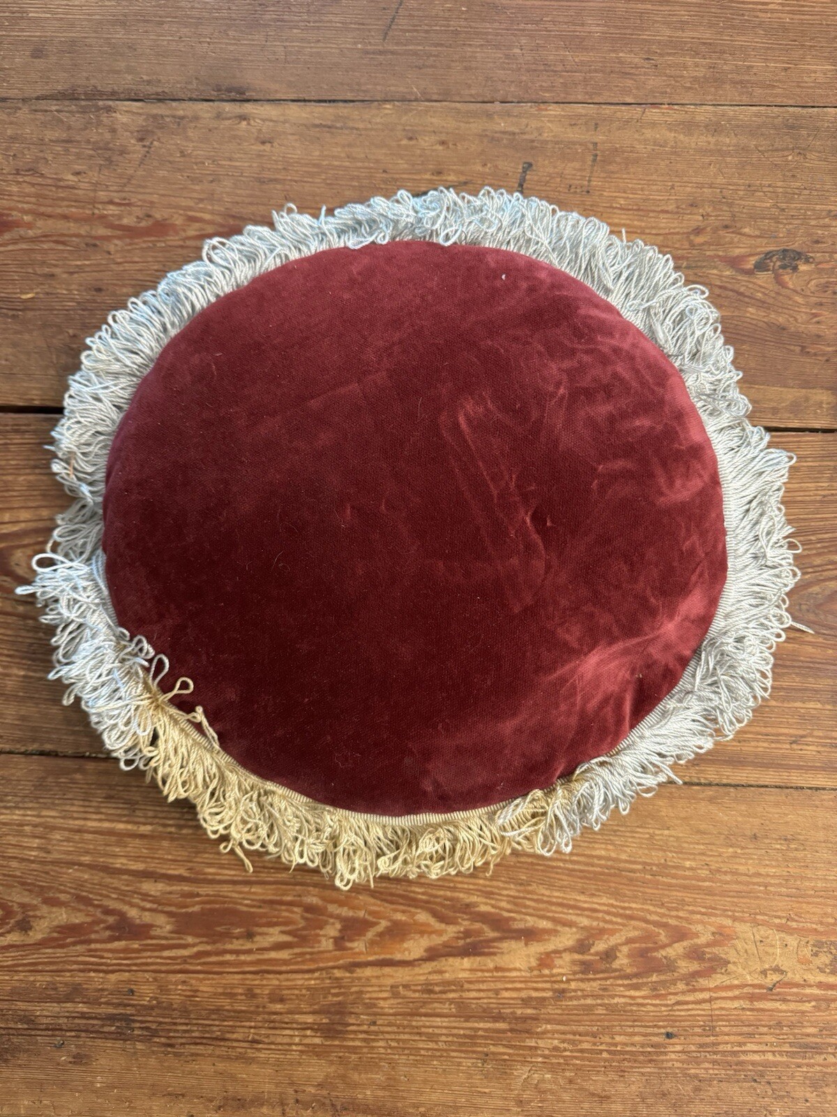 Victorian UK Embroidered & Beaded 13” Chair Seat Cushion w/ Purple Velvet Bottom