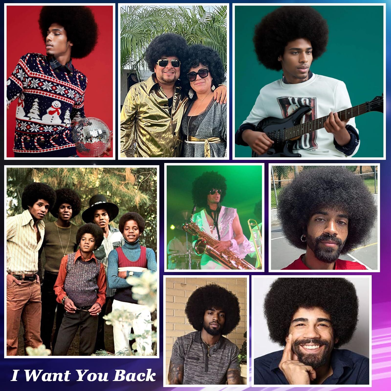 Mens Afro Wig for 70s Disco Rocker Party Black Afro Wig for Men and Women Uni...