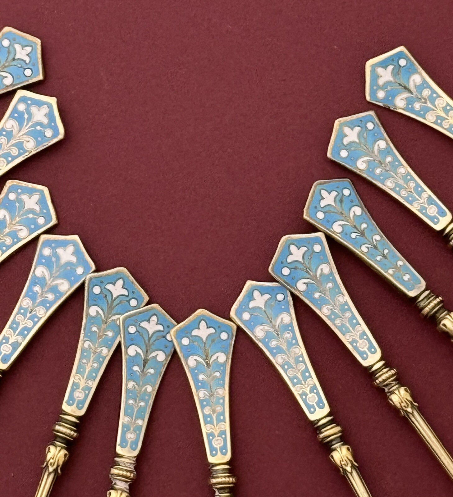 Set 12 German 800 Silver Gilt and ENAMEL Spoons