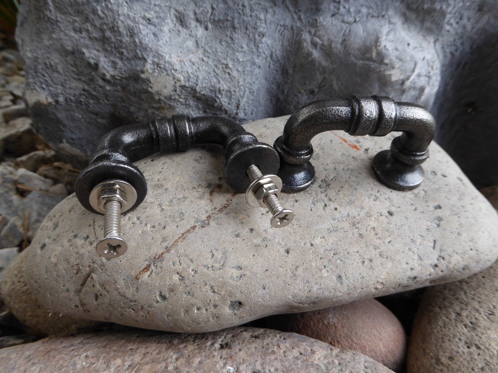 Small Antique Nickel Silver PIPE HANDLE Drawer Pull Industrial Modern Steampunk