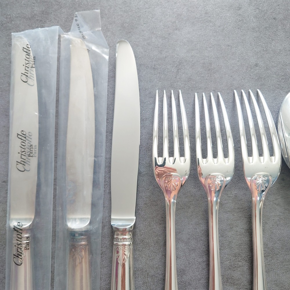 Christofle Malmaison 9pcs Silverplate Flatware Table Knife Fork Spoon Excellent