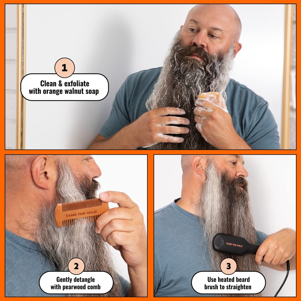 Beard Straightener for Men Kit - Includes Portable Heated Beard Brush, Beard ...