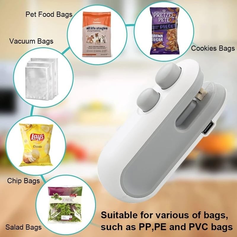 Mini 2-in-1 USB Rechargeable Snack Bag Sealer, Compact Portable Food Freshness
