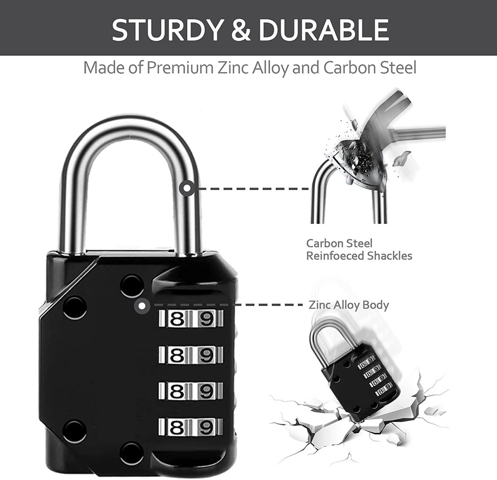 2 Pack Combination Lock Resettable 4-Digit Padlock Outdoor Waterproof