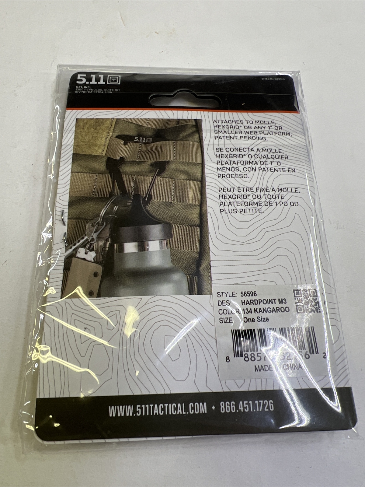 5.11 Hardpoint M3 Coyote Molle Clip Carabiner PALS, HEXGRID 121LBS