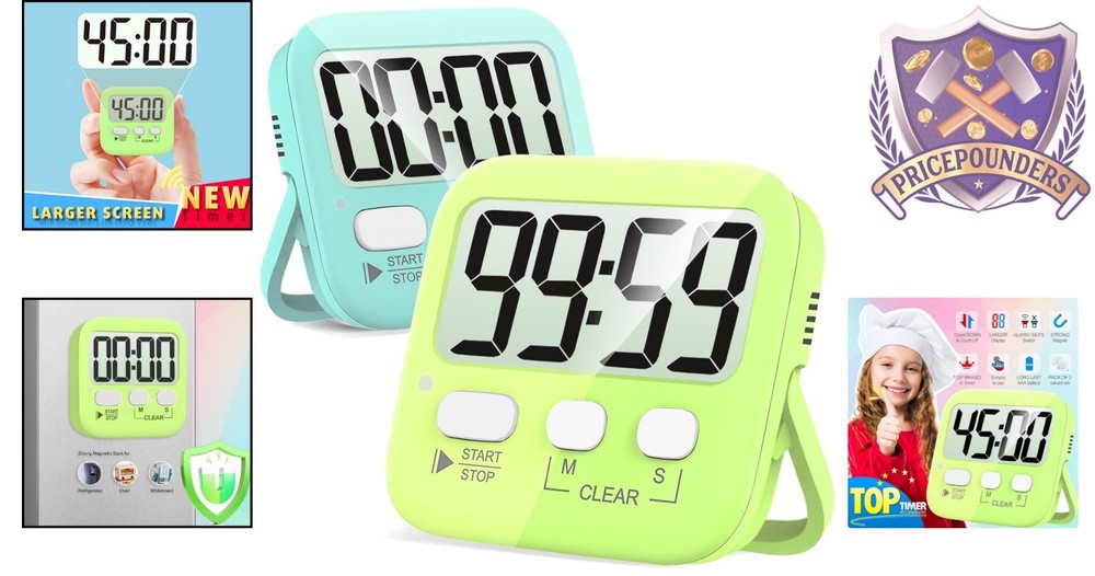 Digital Kitchen Timers 2 Pack Magnet Countdown for Cooking Classroom Exercise
