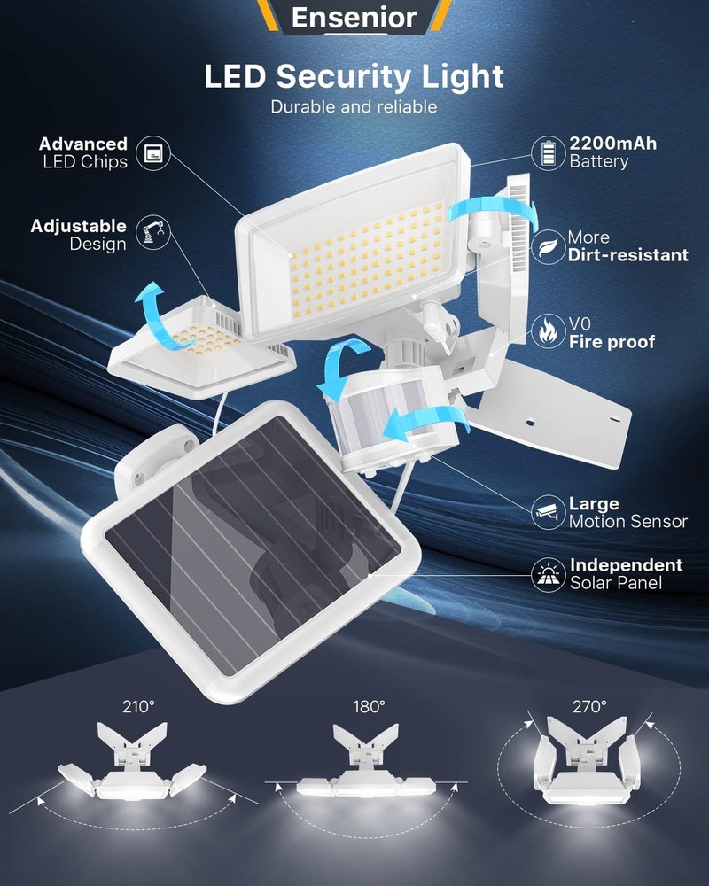 Ensenior 5 Motion Sensor Modes Solar Security Light, 1800LM 270° Wide Angle