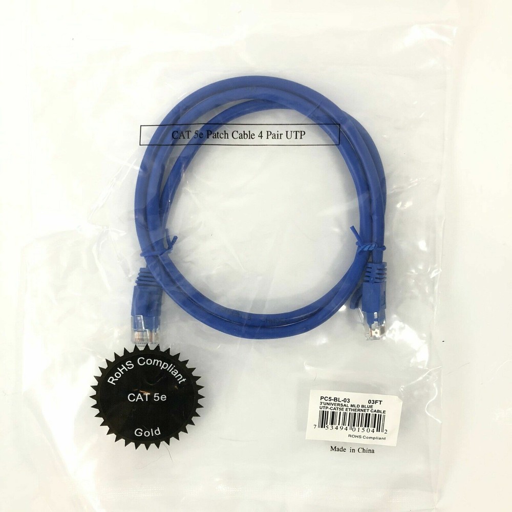 3 FT Universal MLD Blue Cat5E Ethernet Cable - RoHs Compliant Gold