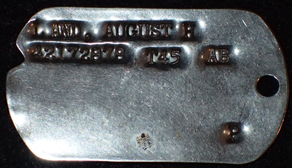 WWII US Army Personnel ID Disc "Dog Tag" - August H. LAND T45 (African American)