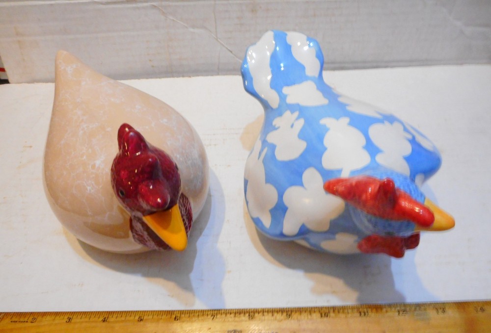 PAIR CERAMIC CHICKEN FIGURINES