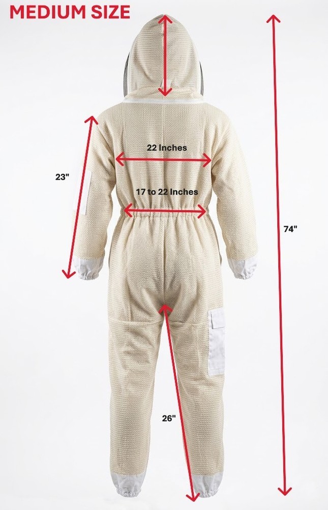 BEEKEEPING SUIT , Unisex 3 Layers Ventilated White - MEDIUM SIZE