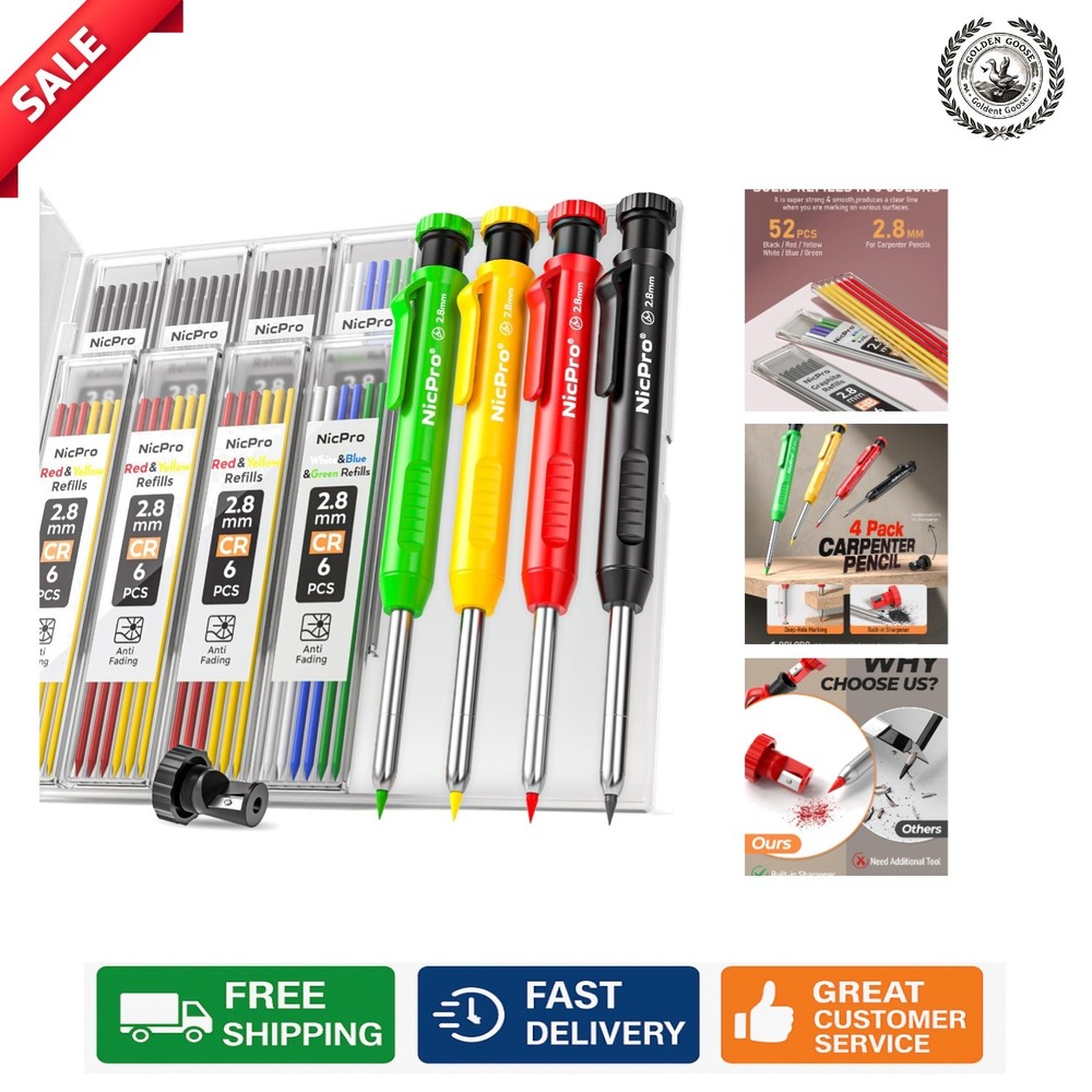 Versatile Construction Pencil Set with Sharpener and 6 Color Refills for Marking