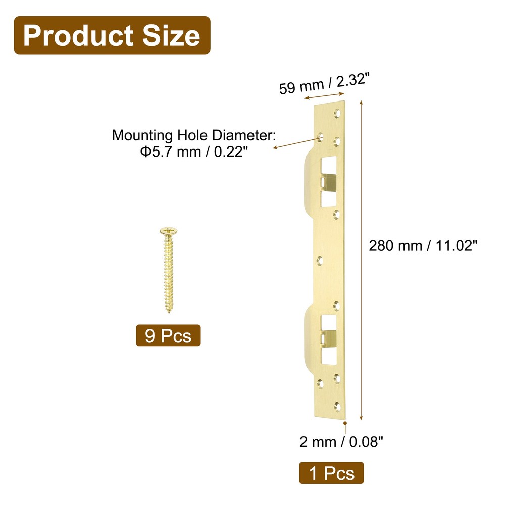 Door Lock Plate, 11" x 2 5/16" for Security (Gold)