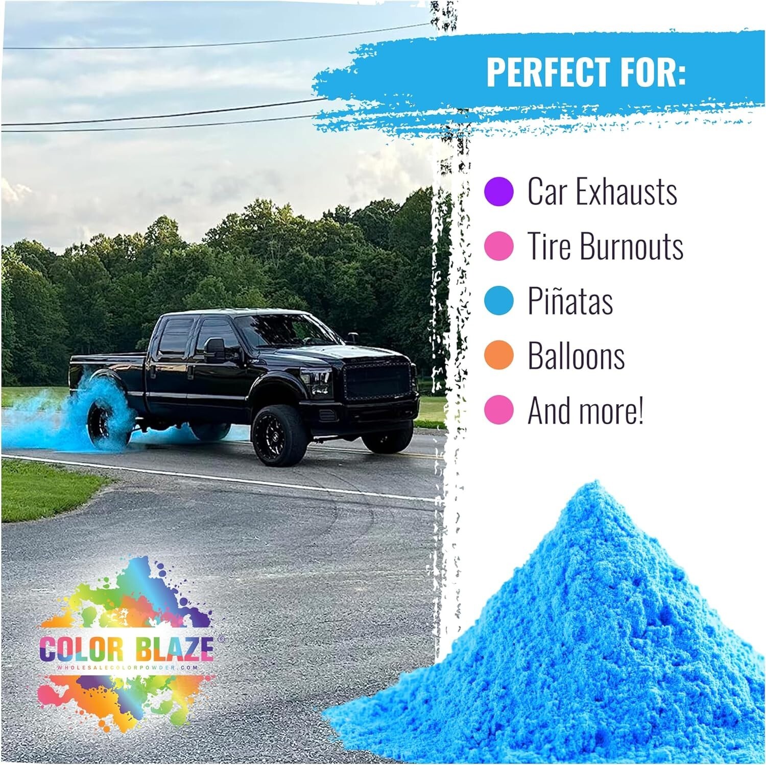 Color Blaze Black Out Gender Reveal Blue Colored Powder Burnout (2lbs Blue)