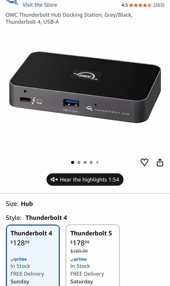 OWC Thunderbolt Hub Docking Station Thunderbolt 4 USB-A Black Gray