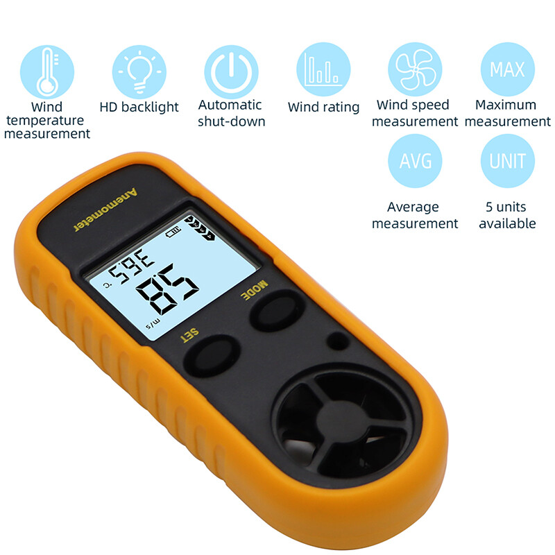 Digital Anemometer Air Flow Meter LCD Wind Speed Gauge Handheld Thermometer