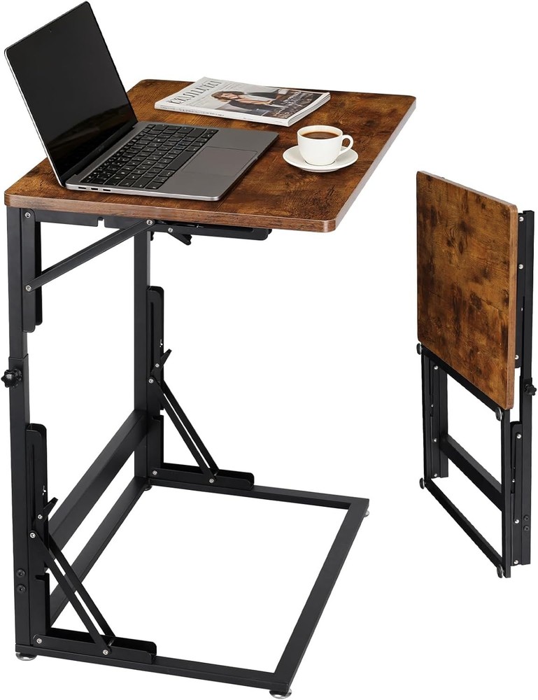 Folding Side Table Adjustable C-Shaped End Table Couch Metal Frame TV Tray Table