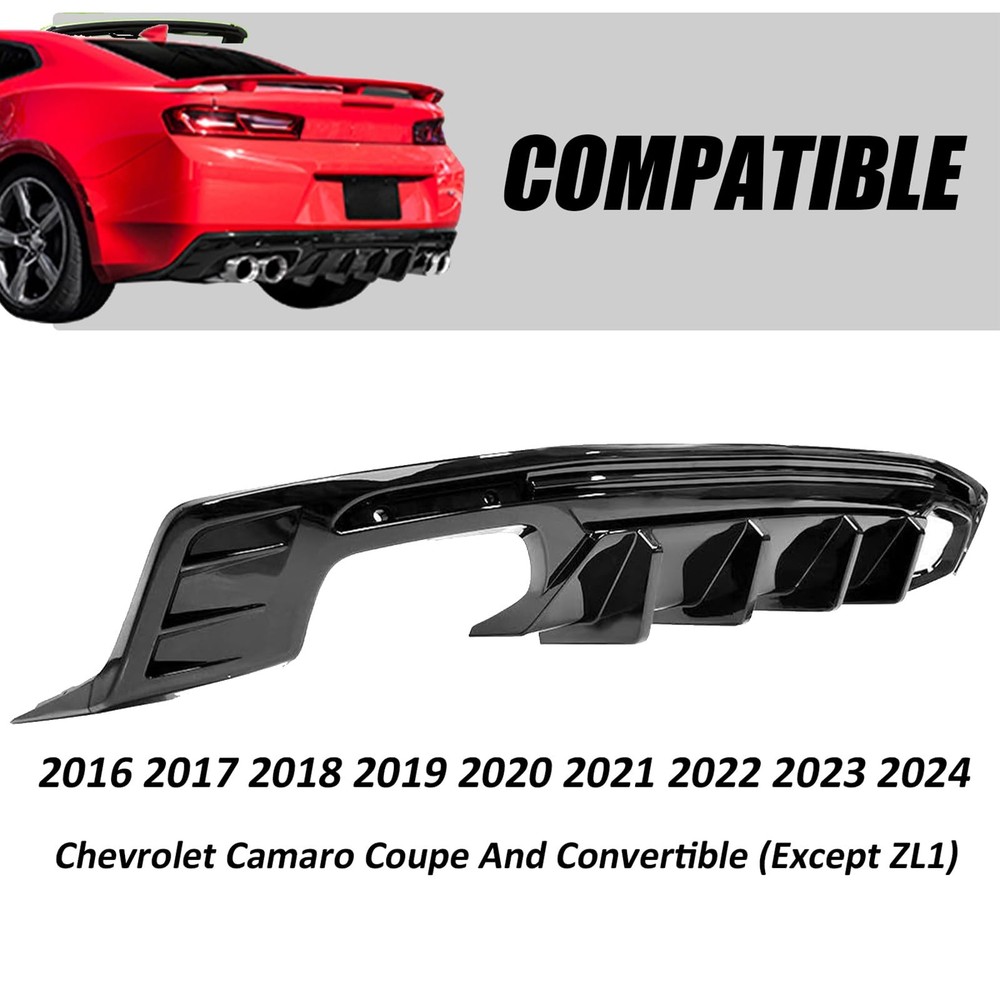 Rear Bumper Diffuser for 2016-2025 Camaro Coupe Convertible Glossy Black