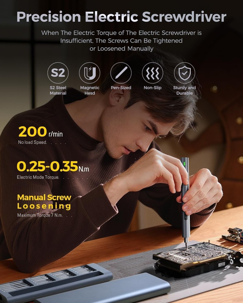 Ergonomic Mini Electric Screwdriver with LED Lights & 48 Magnetic Bits