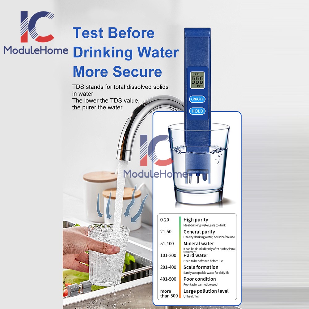 TDS Meter Digital Tester Water Quality Testing Tool for Drinking Water 0-9990ppm